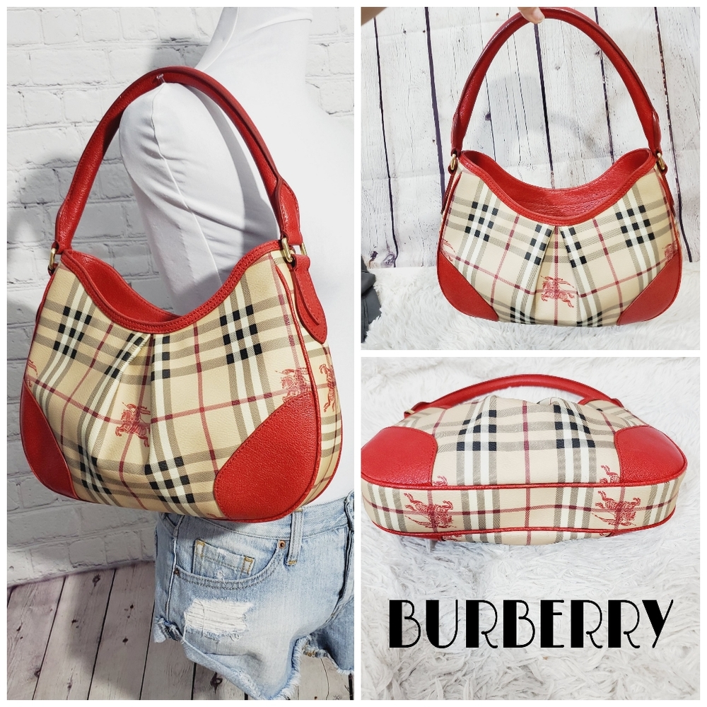 Burberry red nova check PVC leather shoulder bag